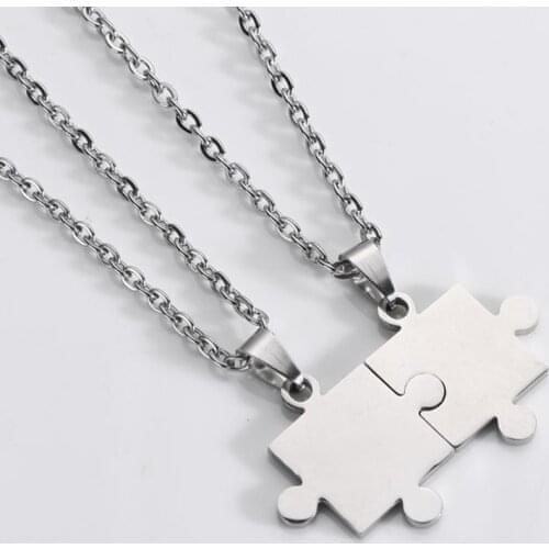 2 Pcs Fashion Stainless Steel Pendant Necklace Couple Puzzle Dangle Necklaces Jewelry for Best Friends Lover Gifts 2021 New