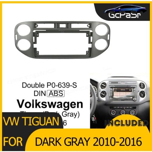 1/2Din Car Radio Player DVD Only Frame Audio Fitting Adaptor Dash Trim Facia Panel 9inch For VW Tiguan Dark Gray 2010-16 Double
