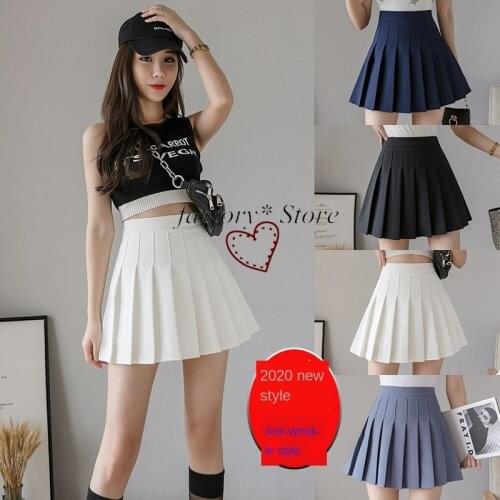 Anti-Wrinkle Pleated Skirt Womens Summer Korean-Style High-Waist Anti-Glare Black A- Line Skirt Student New Style
