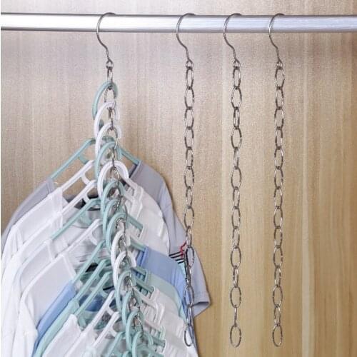 Stainless Steel 14 Hanging Hole Wardrobe Clothes Chain Market Shop Display Hanging Chain Hooks With Ring Hanger Clothes Storage