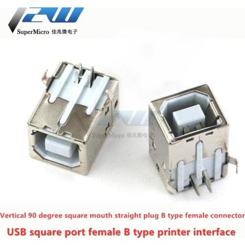 20pcs/lot USB female B-type interface square female 90 degree square mouth semi-copper printer