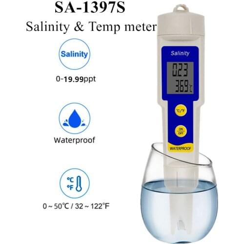 SA-1397S Salinity & Temp meter Portable Salinity Meter Salinometer Halometer Salt Gauge Concentration Meter 40%off