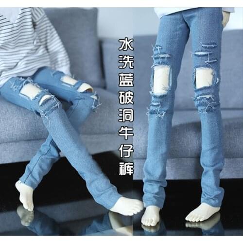 BJD doll pants Washed blue jeans with holes pants for 1/3 BJD SD13 SD17 Uncle SSDF doll size pants doll accessories