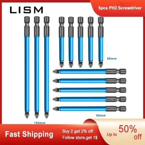 PH2 Screwdriver Strong Magnetic Drills Hand Tools Wind Batch Head Screwdriver Head Bits Alloy Electric Hex Shank Tools 65/125mm