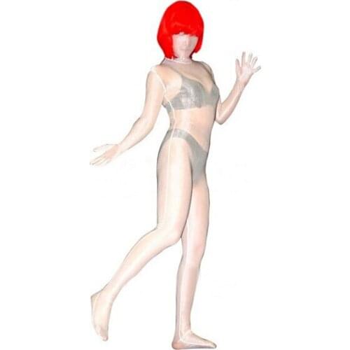 SL01) Super Quality White Sheer Silk Transparent Tights Unisex Fetish Zentai Suits