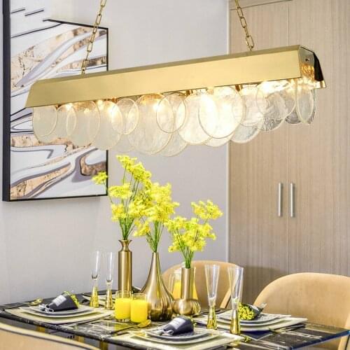 Modern Luxury Dining Room Straight Gold Led Pendant Lights Glass Sheet Lustre Hanging Lamp Lighting Fixtures Art Deco Lamparas