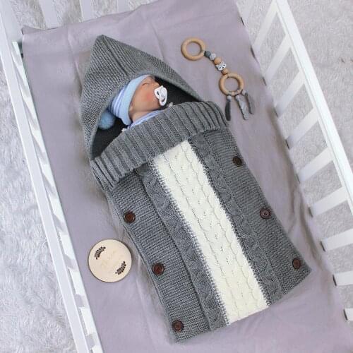 Warm Baby Sleeping Bag Footmuff Infant Button Knit Swaddle Cotton Knitting Envelope Newborn Swadding Wrap Stroller Accessory