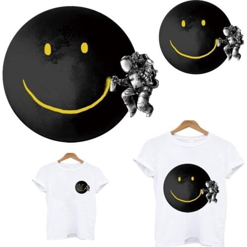 Iron print for clothing Smiley planet stripes applique thermo stickers on clothes heat-sensitive patches custom patch tops