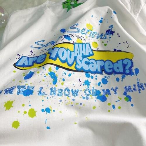 2021 Summer Oversize T-Shirts Korean Casual Printed Girls Short Sleeve Harajuku Cropped Tops Basic Woman T Shirts Streetwear 108