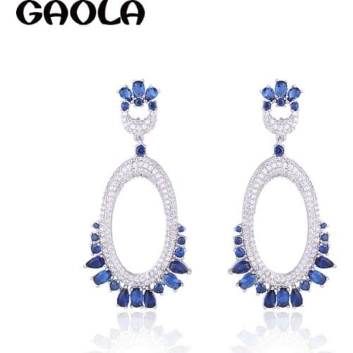 GAOLA Round Shape White Gold Color Flower Cubic Zirconia Dangle Earrings for Woman GLE6696Y