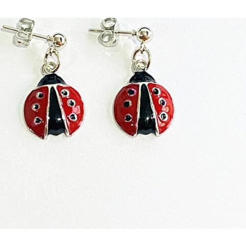 1 pair Drop Earrings For Women Cute Enamel ladybug Silver Color Earrings insect Hyperbole Fashion Jewelry Best jewelry