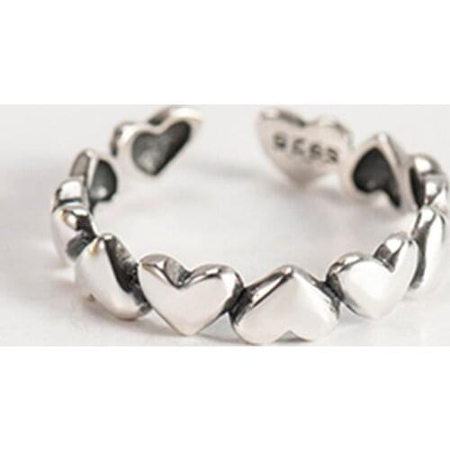 Genuine 925 Sterling Silver Stackable Open Ring Heart Finger Rings for Women Wedding Anniversary Jewelry Anel Size Adjustable
