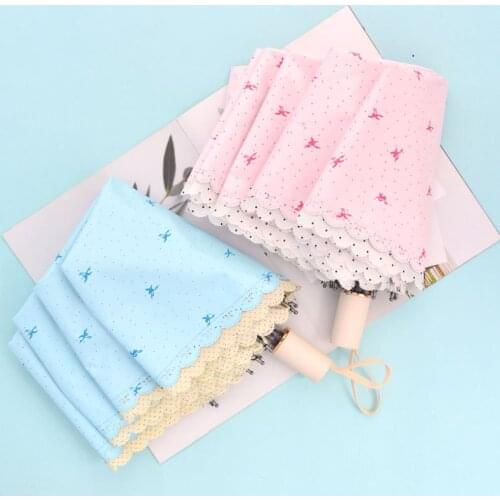 Portable Windproof Umbrella Women Three Fold Anti-uv Black Coating Manual 8 Ribs Parasol Paraguas Elegant Lace Sunny and Rainy