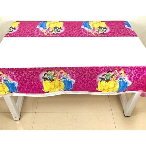 1Pcs 108*108cm Table Cover Disney Six Princess Theme Cartoon Disposable Tablecloth Girl Happy Birthday Party Table Cloth Supply