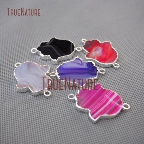10Pcs Random Color Stripped Agates Connector Silver Plated Hand Hamsa Connector Approx 39x30mm PC161