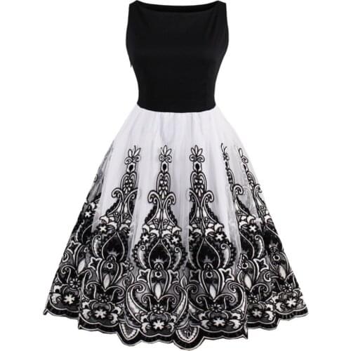 2018 Summer Dress Women Retro Cotton Floral Print 50s 60s Vintage Dress With Lace Cool Sleeveless Elegant Party Dresses