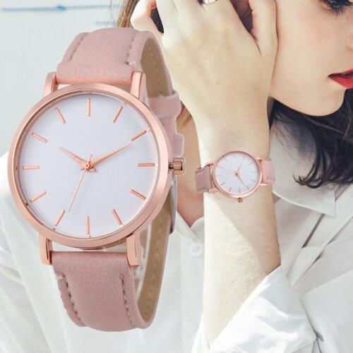 2020 Simple Women Watches Pink Ladies Watches Faux Leather Quartz Watches Female Wristwatch No Logo Watches Wholsale Price Gifts