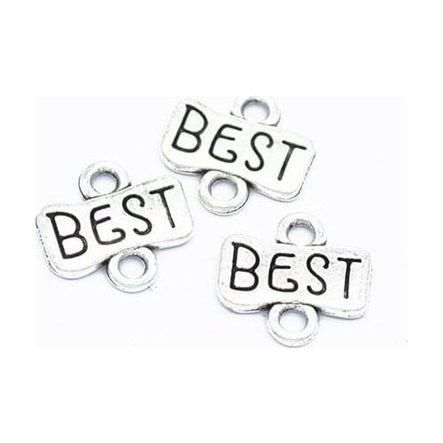 30pcs/lot 13x12mm Vintage Silver Retro Double Hanging Alloy Letter Best Charms Jewelry Pendant