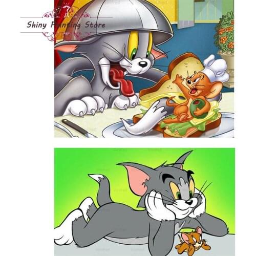 5D Diamond Art Painting Full Round/Square Drill Cartoon Animal Cat and Mouse Mosaic Cross Stitch Kit Embroidery Sticker Decor
