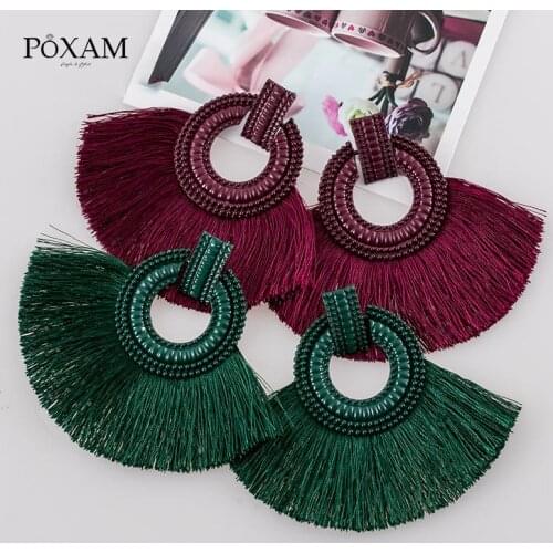 Bohemian Big Tassel Earrings For Women Vintage Silk Fabric Fringe Earrings Drop Earring 2019 Female Fashion Statement Jewelry