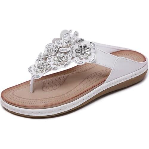 Bohemian Summer Shoes Sweet Womens Rhinestone Flat Sandals High Quality Casual Flats Plus Size 35-42 Sandalias