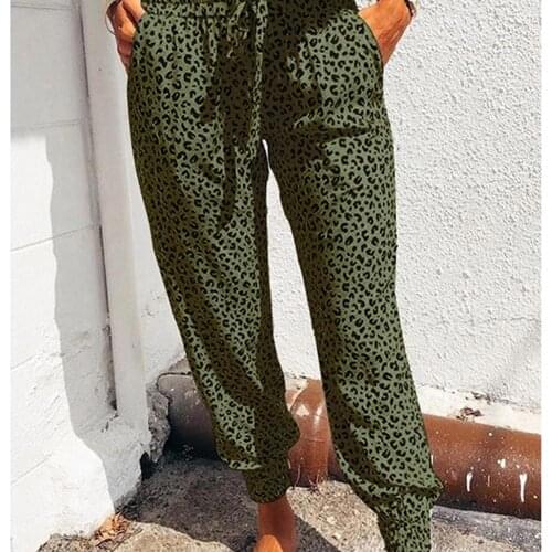 Women Pants Leopard Print Drawstring Elastic Waistband Loose Pants Trousers Sweatpants fashion korean pantalon pour femme