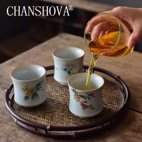 CHANSHOVA 100ml Traditional Chinese Style Crackle Ceramic tea cup Coffee Cups Tea set China Ru Kiln Porcelain H476
