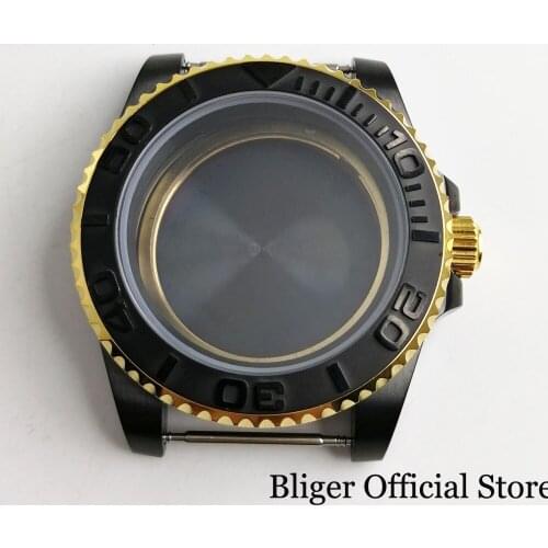 Top Quality PVD Plated Watch Case 40mm with Sapphire Glass Brushed Bezel Fit ETA 2836 MIYOTA Movement