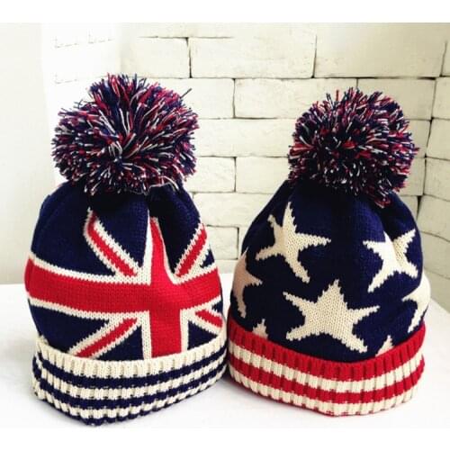 Cheap usa american flag Beanie hat wool winter warm knitted caps and hats for boy and girl Skullies cool Beanies wholesale