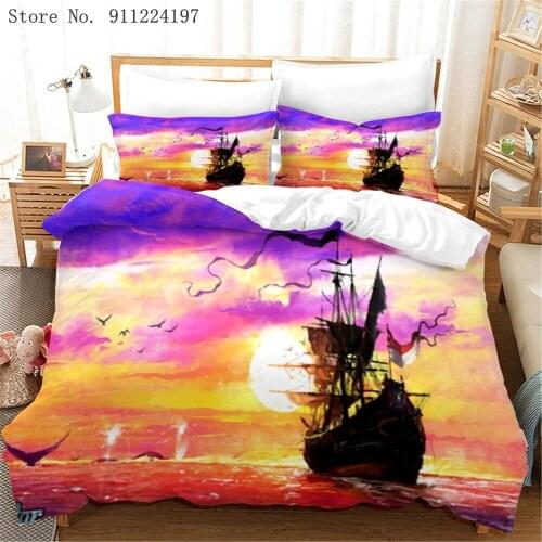 Home Textiles Nautical Seascape Duvet Cover Set Ship Sailing Print Bedding Set Queen King 2/3 pcs Soft Comfortable Quilt Covers