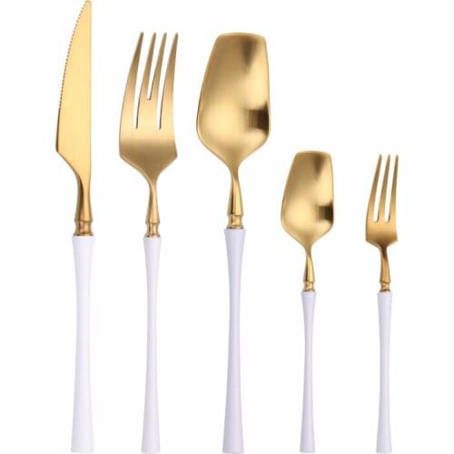 Home Matte Tableware Set White Gold Stainless Steel Cutlery Set Silverware Kitchen Spoon Knife Fork Dinnerware Set Eco Friendly