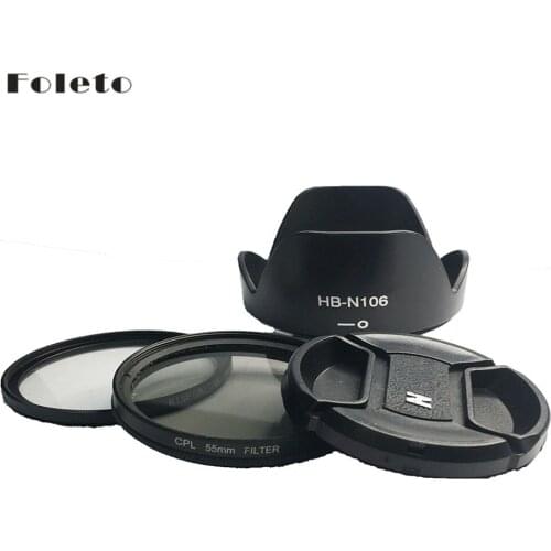 Foleto HB-N106 55mm UV CPL Lens Cap Lens Hood Filter Kit Petal Flower for nikon D3400 D3300 AF-P DX 18-55mm f/3.5-5.6G VR Lens