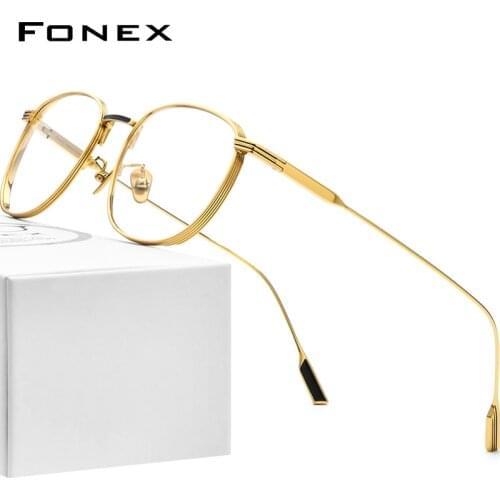 FONEX Pure Titanium Glasses Frame Women Vintage Round Myopia Optical Prescription Eyeglass Frame Men 2020 New Titan Eyewear 8517