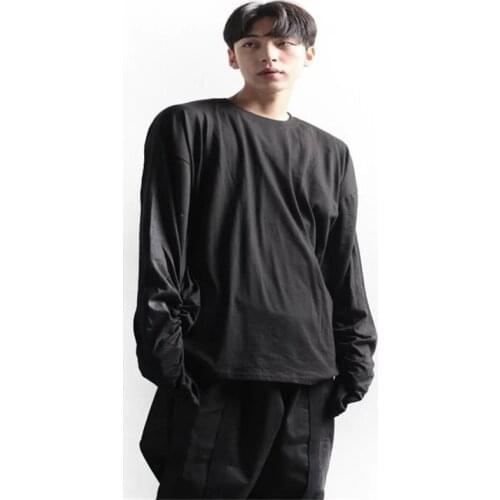 Mens spring and autumn new high street style casual loose irregular open sleeve drawstring large size long sleeve T shirt