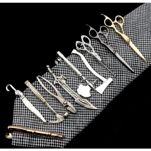1 Piece Chrome Stainless Tie Clips Scissors Ax Car Owl Sword Hammer Shape Metal Tie Clip for Men Necktie Clips Pin For Mens Gift
