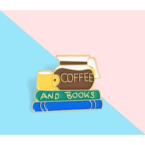 Coffee Badge Creative Reading Enamel Brooch Cartoon Fashion Book Pin Personality Charm Lapel Backpack Jewelry Accessories Gift
