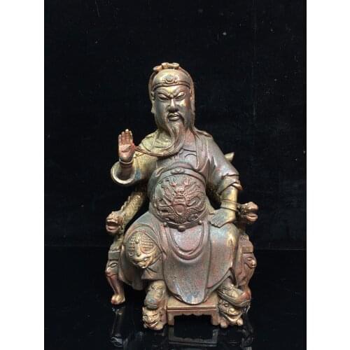 9"Tibet Temple Collection Old Bronze Lacquer Cinnabar Guan Yu Wu Caishen Guan Yu Sitting Buddha Enshrine the Buddha Town House