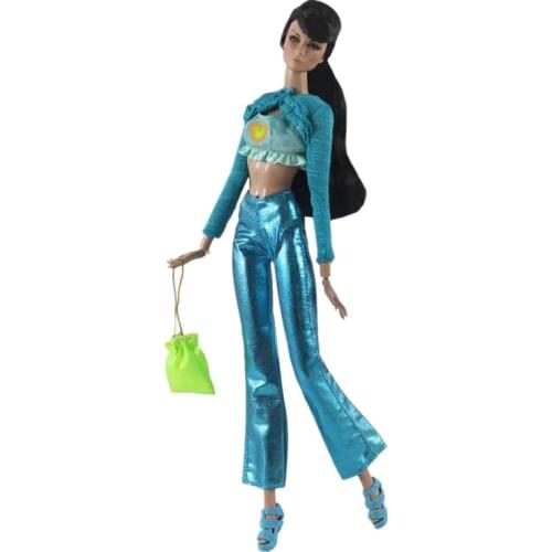 Cosplay Charming Blue Coat Tank Flared Pants 1/6 BJD Clothes For Barbie Doll Outfits Jacket Top Trousers 11.5" Dolls Accessories