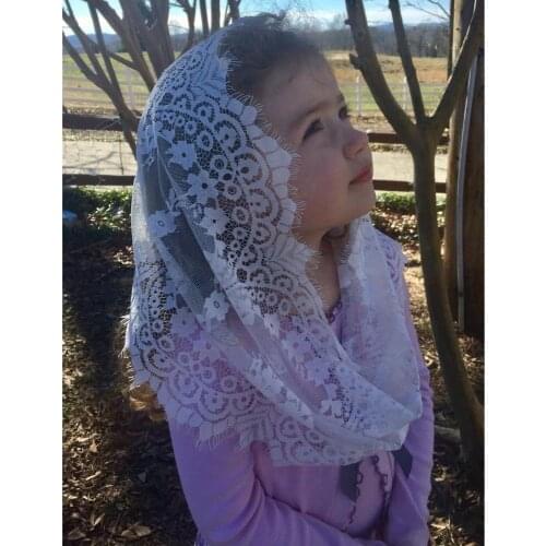 Beige Children Girls Lace Catholic Mantilla Veil for Church infinity Veil Head Covering Latin Mass Voile Mantille Noir enfant