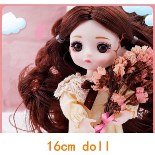 BJD Doll 16 cm 13 Joints Movable 3D Big Eyes Super Cute Little Doll Princess Dress Up Set To Send Shoes Play House Girl Toy Gift