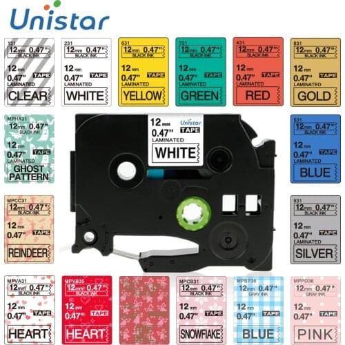 Unistar Lovely Multi Pattern Laminated 12mm Label Tapes Printer Ribbon Compatible for Brother Printer 231 631
