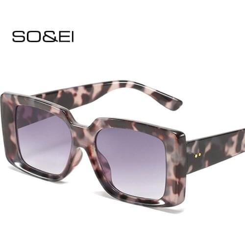 SO&EI Fashion Rectangle Sunglasses Women Vintage Nail Decoration Gradient Mirror Eyewear Men Shades UV400 Square Sun Glasses