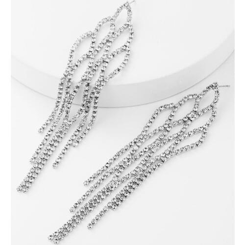 2021 Fashion Western New Products Dinner Rhinestone Lattice Mesh Tassel Long Earrings Temperament Ladies Jewelry