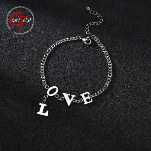 Goxijite Trendy Letter Bracelet For Girls Stainless Steel Cuban Chains LOVE Charming Bracelet Elegant Women Jewelry Gift