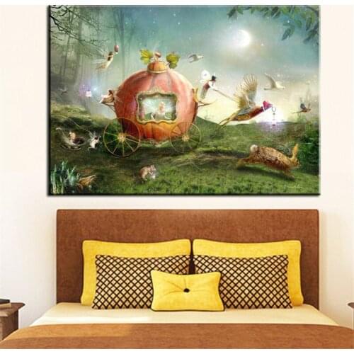 Cartoon Angels Flower Fairies Abstract Oil Painting Print on Canvas Poster Wall Picture for Girls Room nursery Christmas Decor