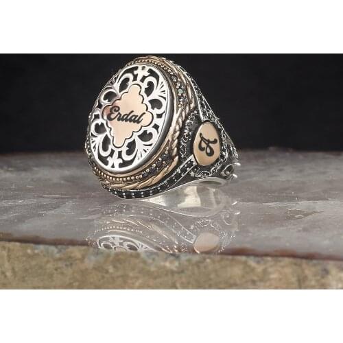 Name and Letter Writing 925 Sterling Silver Men 'S Ring