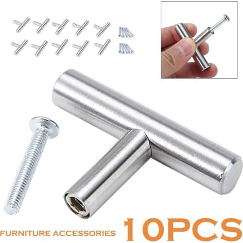 Stainless Steel Kitchen Door Cabinet T Bar Handle Pull Knob For Cabinets Cupboards Drawers Bathroom Drawer Handles 10Pcs