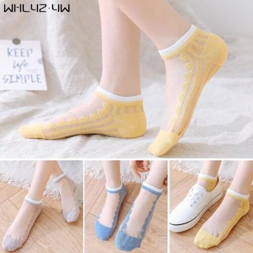 5 Pairs Summer Ankle Socks Woman Girl Thin Transparent Glass Filament Mesh Breathable Invisible No Show Socks Street Fashion
