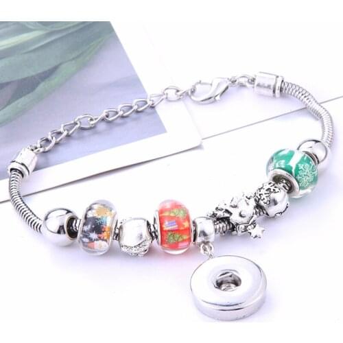 2019 New Christmas Snap Button Bracelet Snake Chain Bangles Beaded Snap Bracelet Fit 18MM Snap Buttons Jewelry