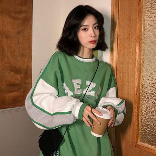 2021 new Korean version of Harajuku pullover loose and thin contrast color hoodie womens sweatshirt oversized womens top coat